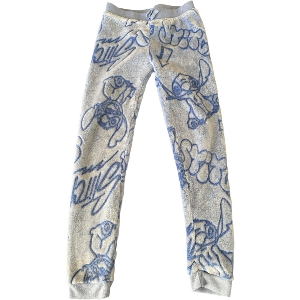 Disney Stitch Plush Fleece Sweatpants Blue Girls Size Medium 7-8 Lounge Sleep